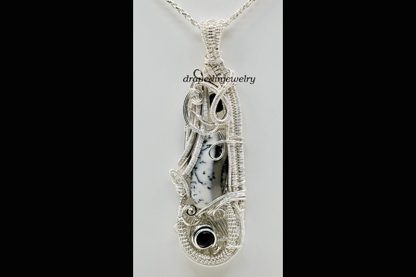 Nancy VanTassell, Dendrite opal with black onyx in sterling and fine silver necklace, Sea Grape Gallery