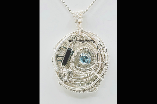 Nancy VanTassell, Tourmaline, blue topaz, and prasiliote in sterling and fine silver necklace, Sea Grape Gallery