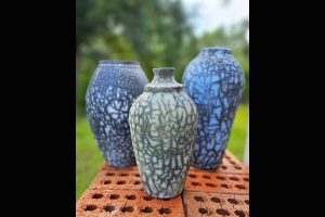 Stew Rowles, Blue Raku vases, Sea Grape Gallery